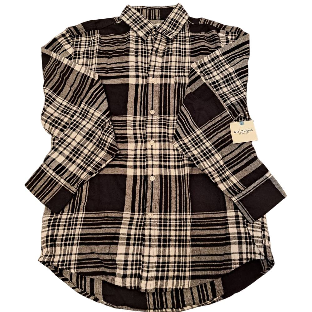 Arizona Jean Co. B&W Plaid Flannel Button Down Top (L)